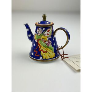 NOS Kelvin Chen Miniature Enamel Copper Decorative Teapot Christmas Angel EN2567